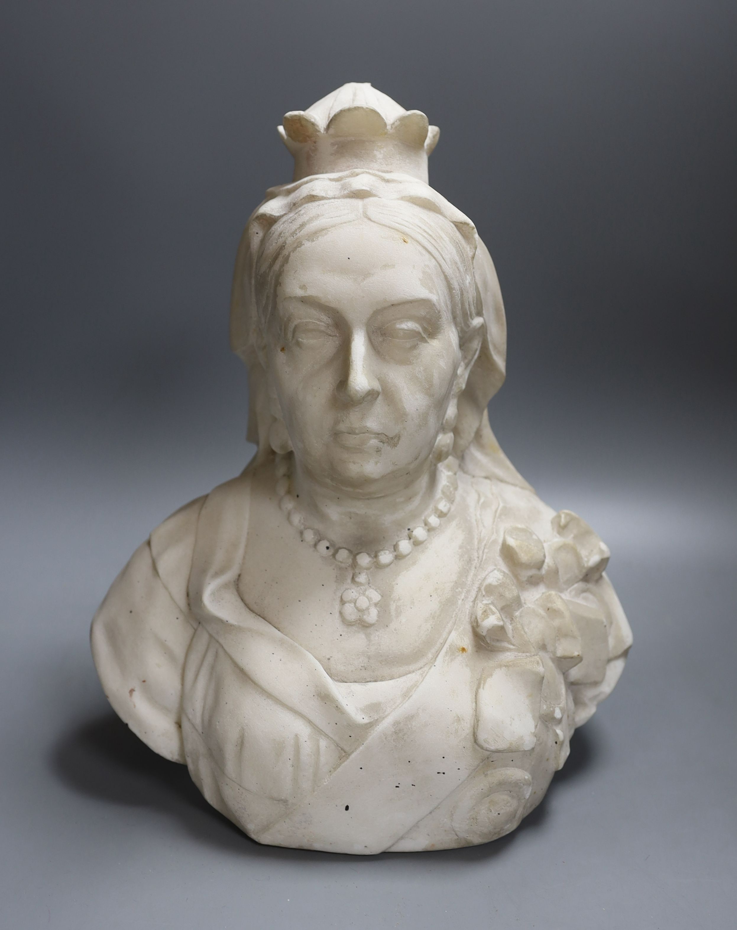 A marble bust of Queen Victoria - 37cm tall